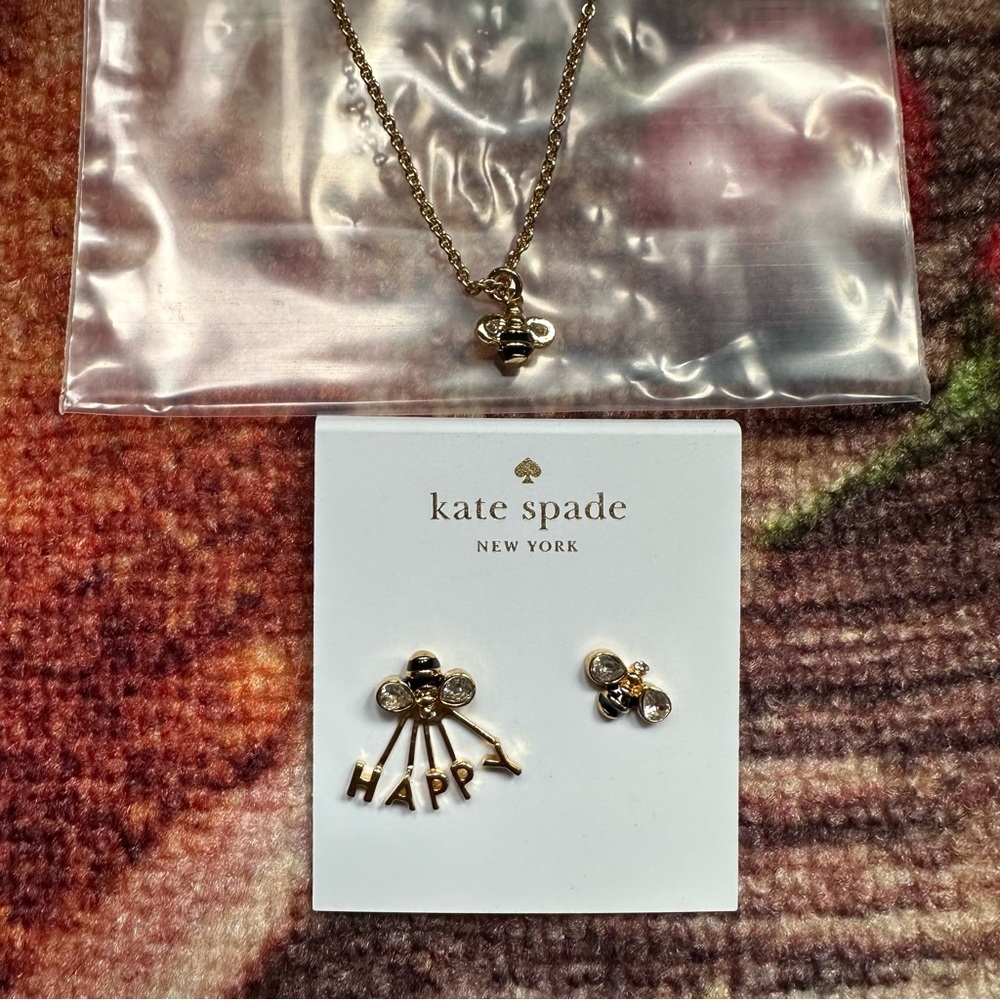 Kate Spade Queen Bee Happy Earring Necklace Set NWT